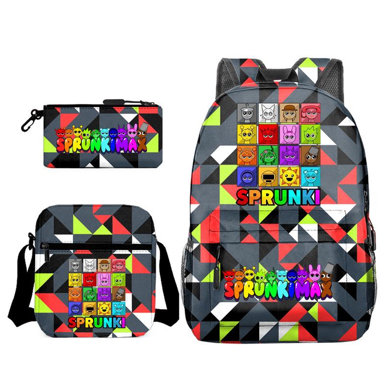 Rhythm Box Cartoon Large Capacity Starry Sky Student School Bag Sprunki Youth Backpack Three-piece Set D