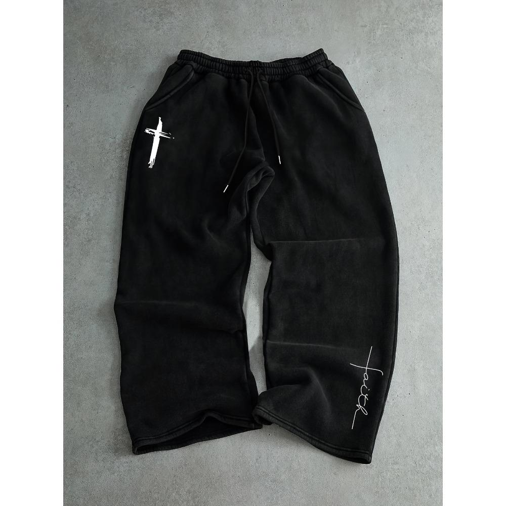 

Men s Cross Printed Sports Pants Belt and Retro Street Style, Comfortable and Close Fitting, Suitable for Daily Wear S