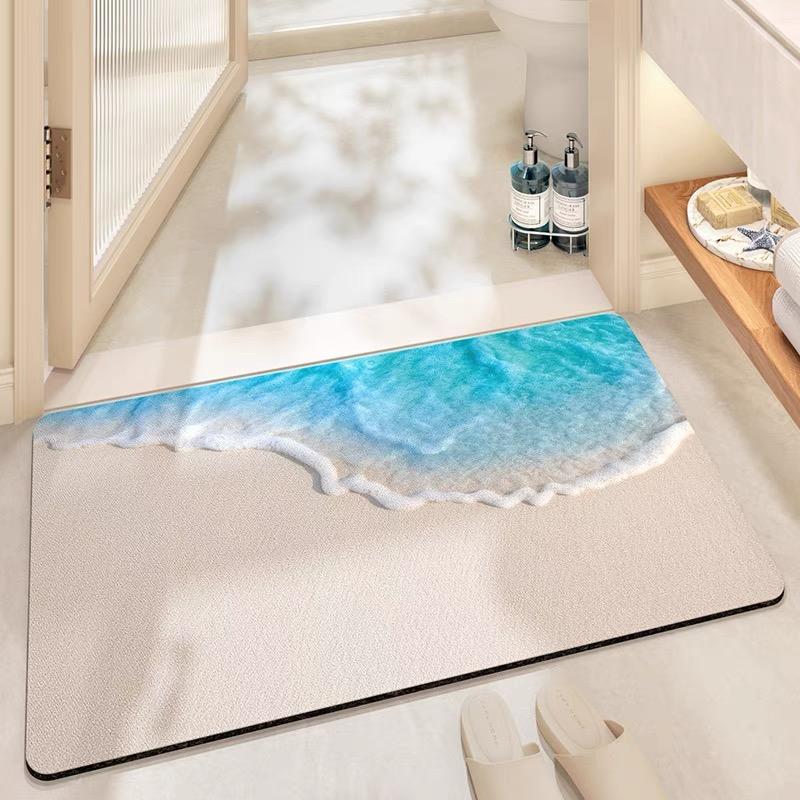 VIKAMA Fresh And Clean Bathroom Carpet, Summer Ocean-Style Water-Absorbing And Anti-Slip Floor Mat For Home Decoration