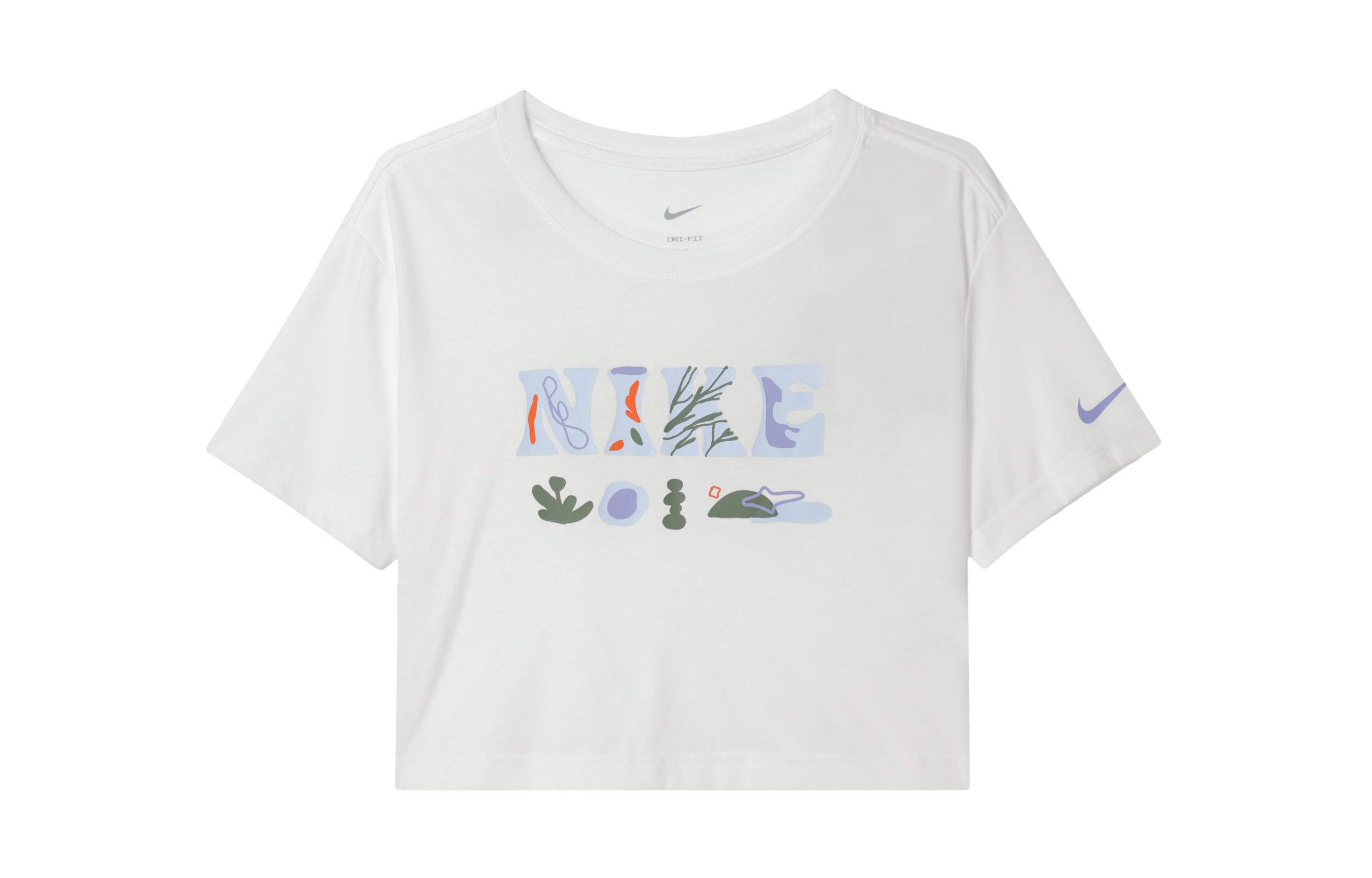 

Nike Dri-FIT Women s Print Cropped Crewneck T-Shirt White DX6159-133 L