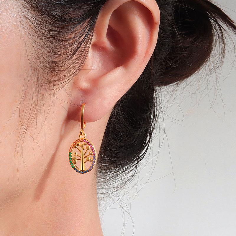 Luxury Cubic Zirconia Tree Of Life Drop Earrings For Women Niche Design Elegant Dangle Earrings Fashion Jewelry