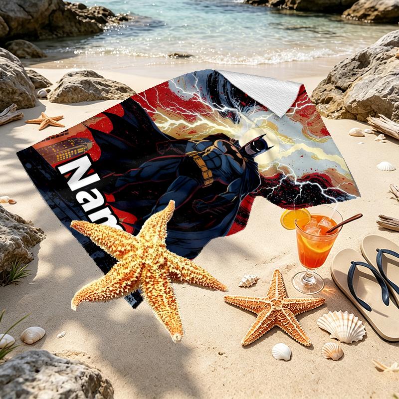 Custom Name Personalized Batman Print Beach Towel, for Trip Camping Beach Party Home Decor, Birthday Gift for Family & Friends