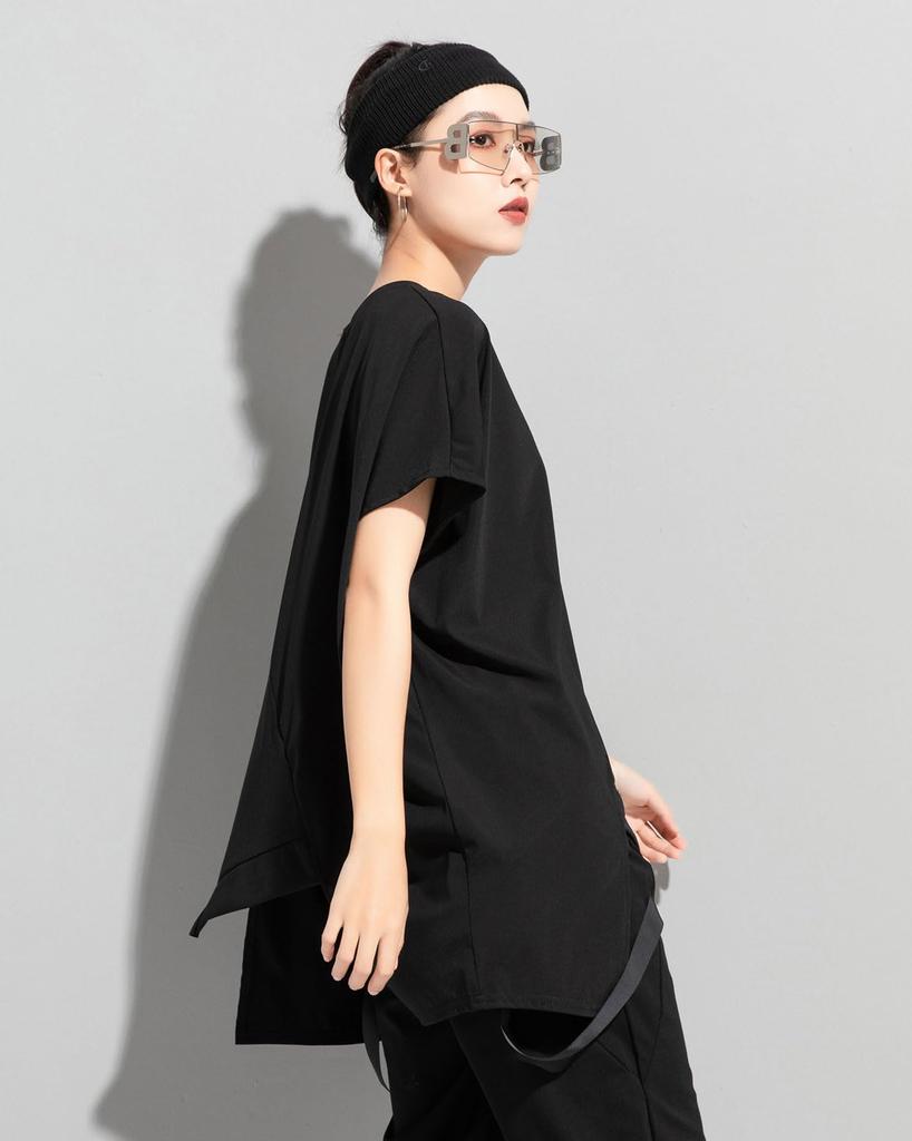 Morino Asymmetrical Zip Drop for Men and Modern T-Shirt, Shoulder, Sleeveless, Oversized, Flattering, Unisex, Women, V-kei, Style, Black/White (Black)