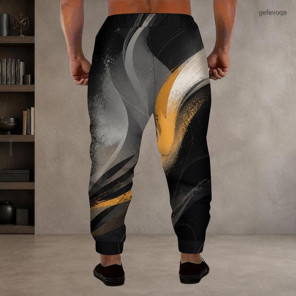 Men S Plus Size Drawstring Printed Jogger Pants Black Pink Gradient Side Pockets Cuffed Ankle