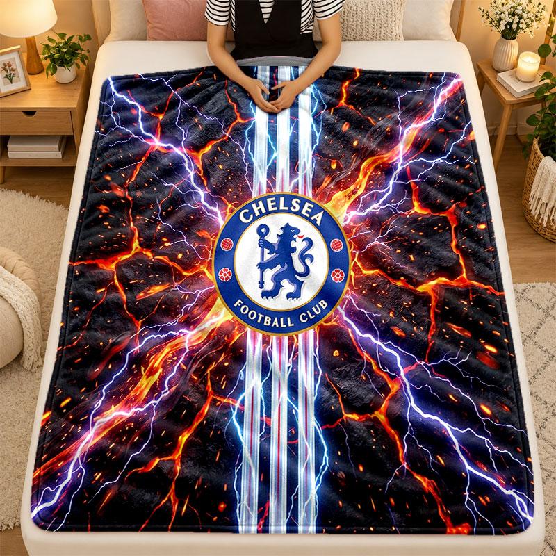 Flannel BlanketChelsea FC Warm Soft Throw Blanket for Indoor Sofa Bed Living Room Use