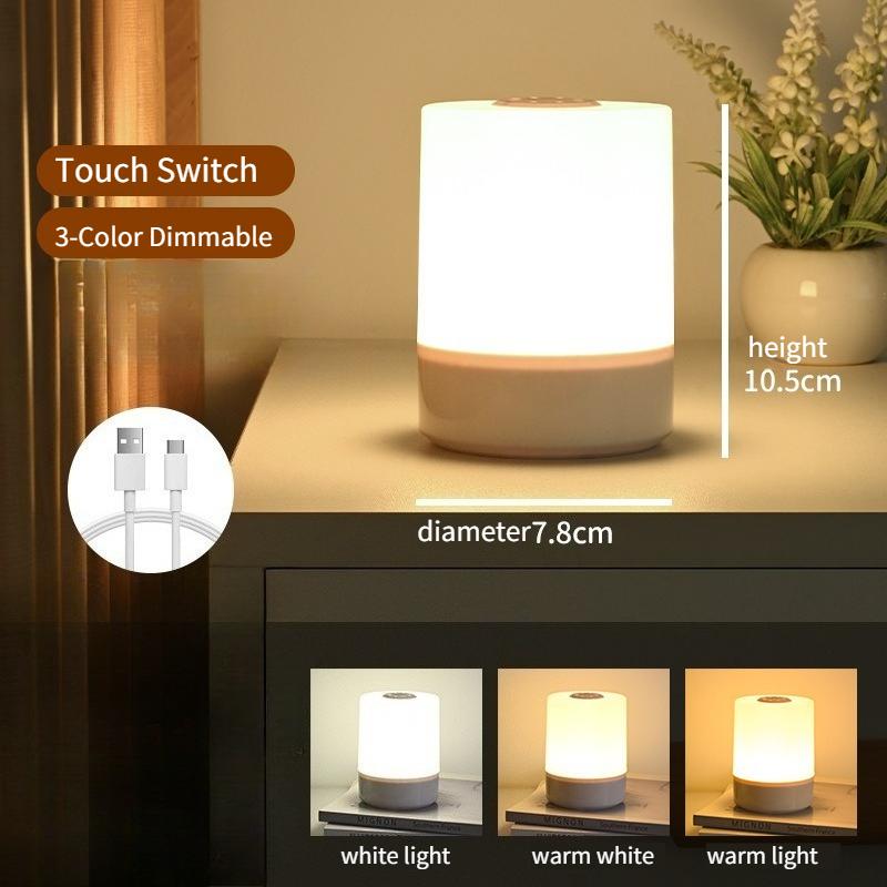 Led Night Lights Touch Bedside Lamp 3-Color Dimmable USB Rechargeable Portable Table Lamps for Bedroom Living Room Office Desk