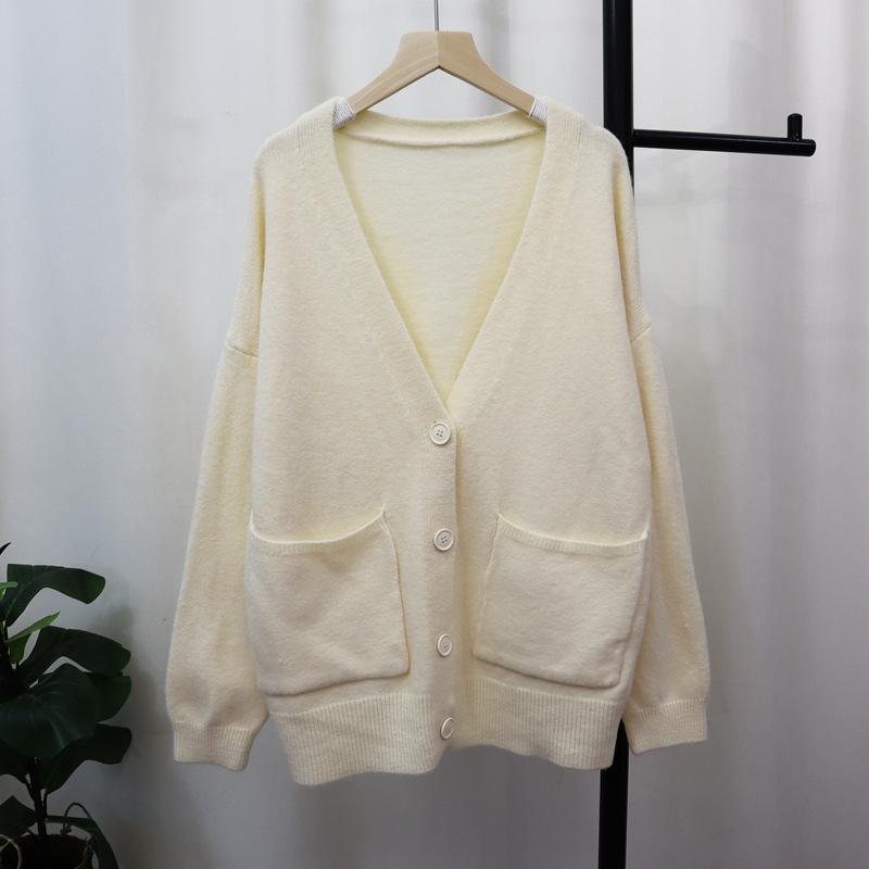 Gray knitted cardigan autumn and winter new loose and thin lazy style soft waxy temperament sweater jacket women