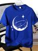Moon Planet Star Space Line Art Print Unisexs Crew Neck Short Sleeve Casual Basic Summer Daily Soft Comfort Fit Wear Tee Shirt