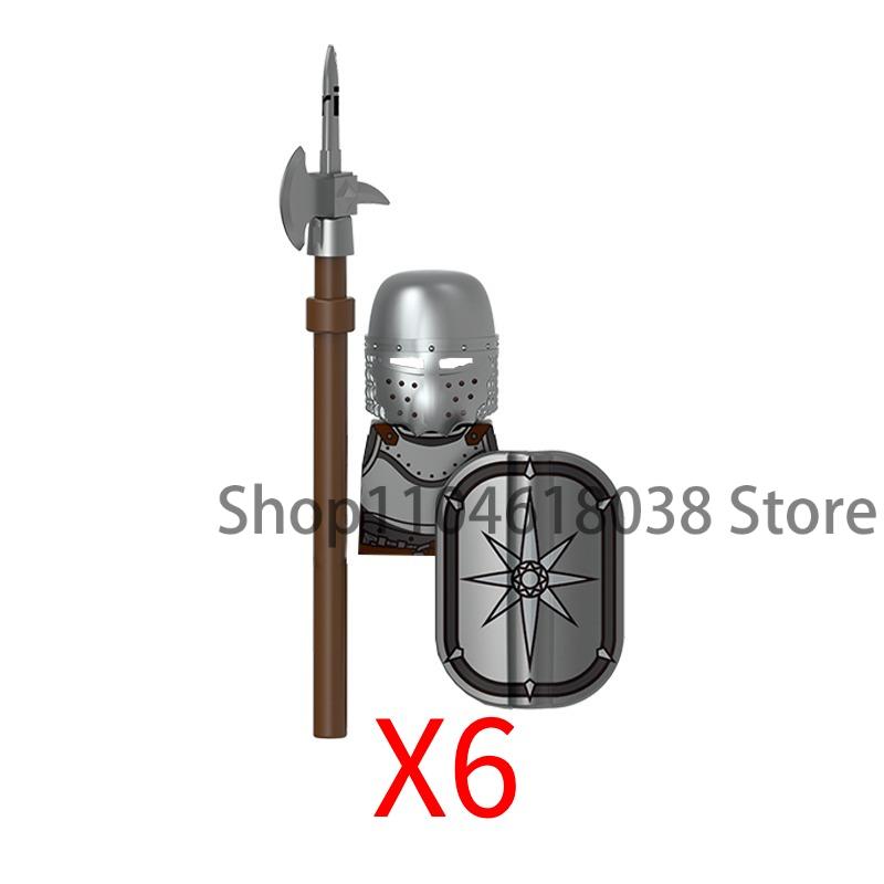 Medieval Castle Soldier Action Figures Building Block Empire Templars Lancer Warrior Militia Helmet Shield Sword Bow Toy Gifts