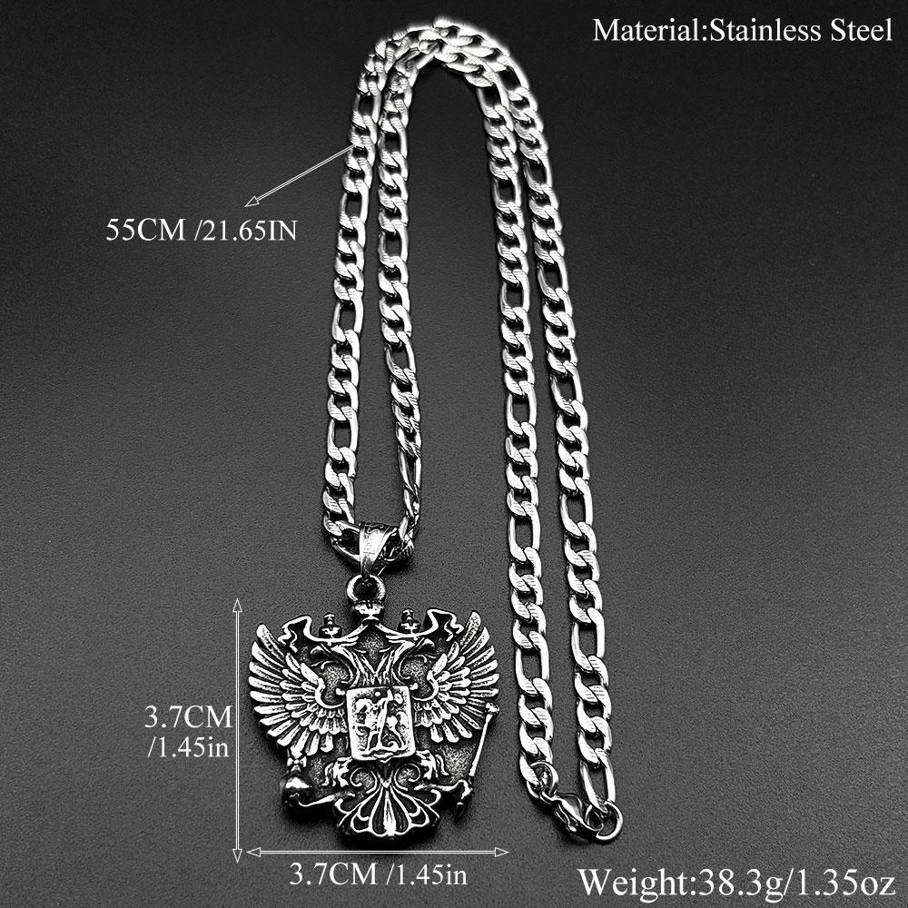 Russian Double-Headed Eagle National Emblem Symbol Pendant Necklace for Women Men Silver Color Stainless Steel Chain Jewelry