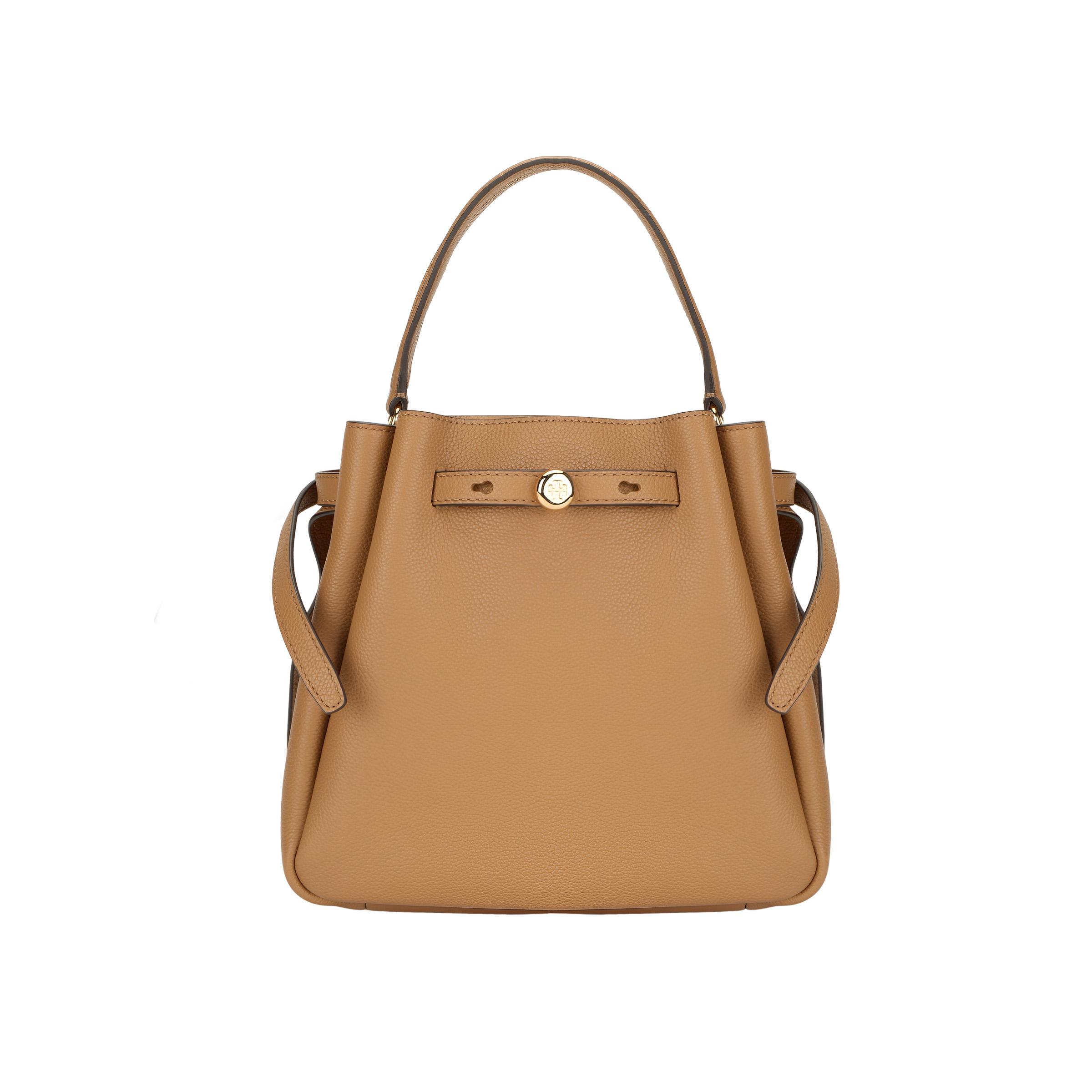 

Tory Burch Romy Bucket Adjustable Detachable Shoulder Strap Hardware Accessories Pebbled Leather Bucket Bag Women bags Tiramisu 166982-227 Basic Set (Bag+Dust Bag)