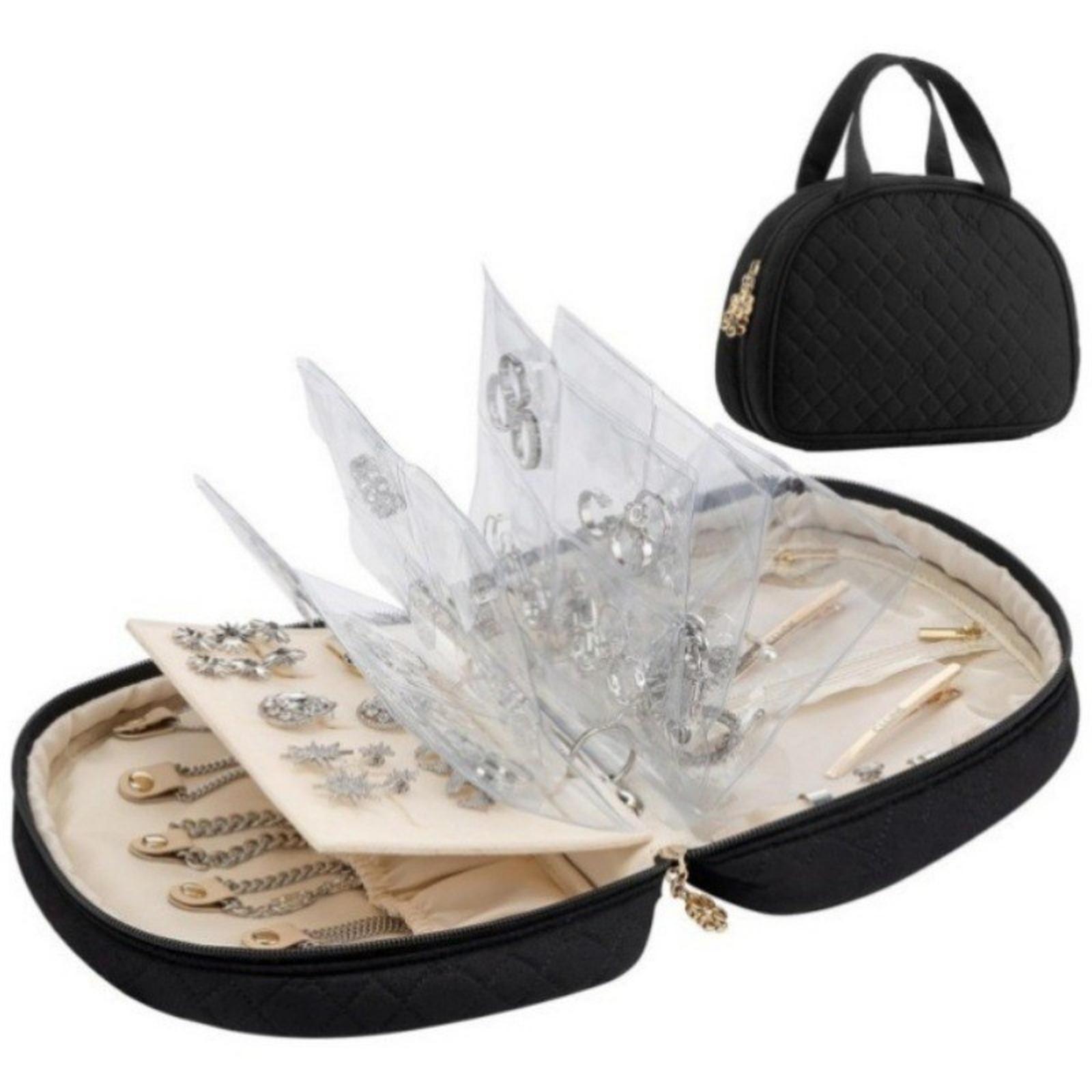 

Portable Peach Skin Velvet Jewelry Bag Large Capacity with Loose-leaf Travel Jewelry Case Jewelry Storage Bag Women One Size