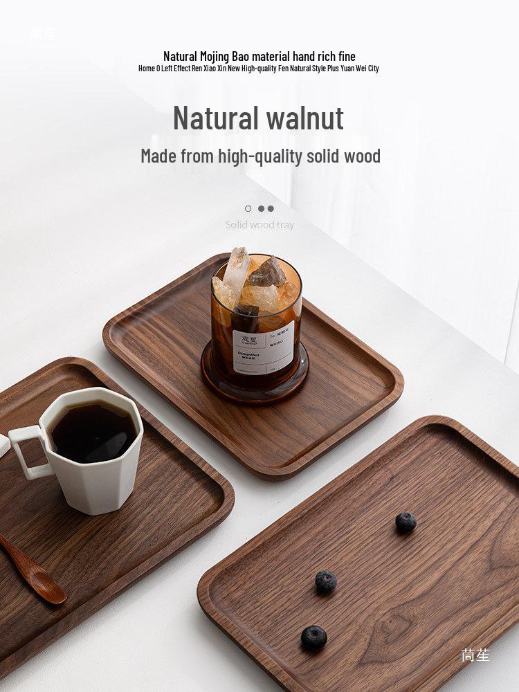 Luxury Black Walnut Tray: Rectangular Solid Wood for Home, Tea, & Water Cups, with Round Plate