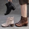 Johnature Retro Atmungsaktive Hohl-out Stiefel Sommer Sandalen Echtes Leder Mode High Heels Damen Schuhe