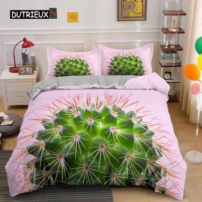 Cactus Duvet Cover Set Tropical Plants Print Bedding Set for Kids Teens Polyester Fresh Style Double Queen King Size Quilt Cover