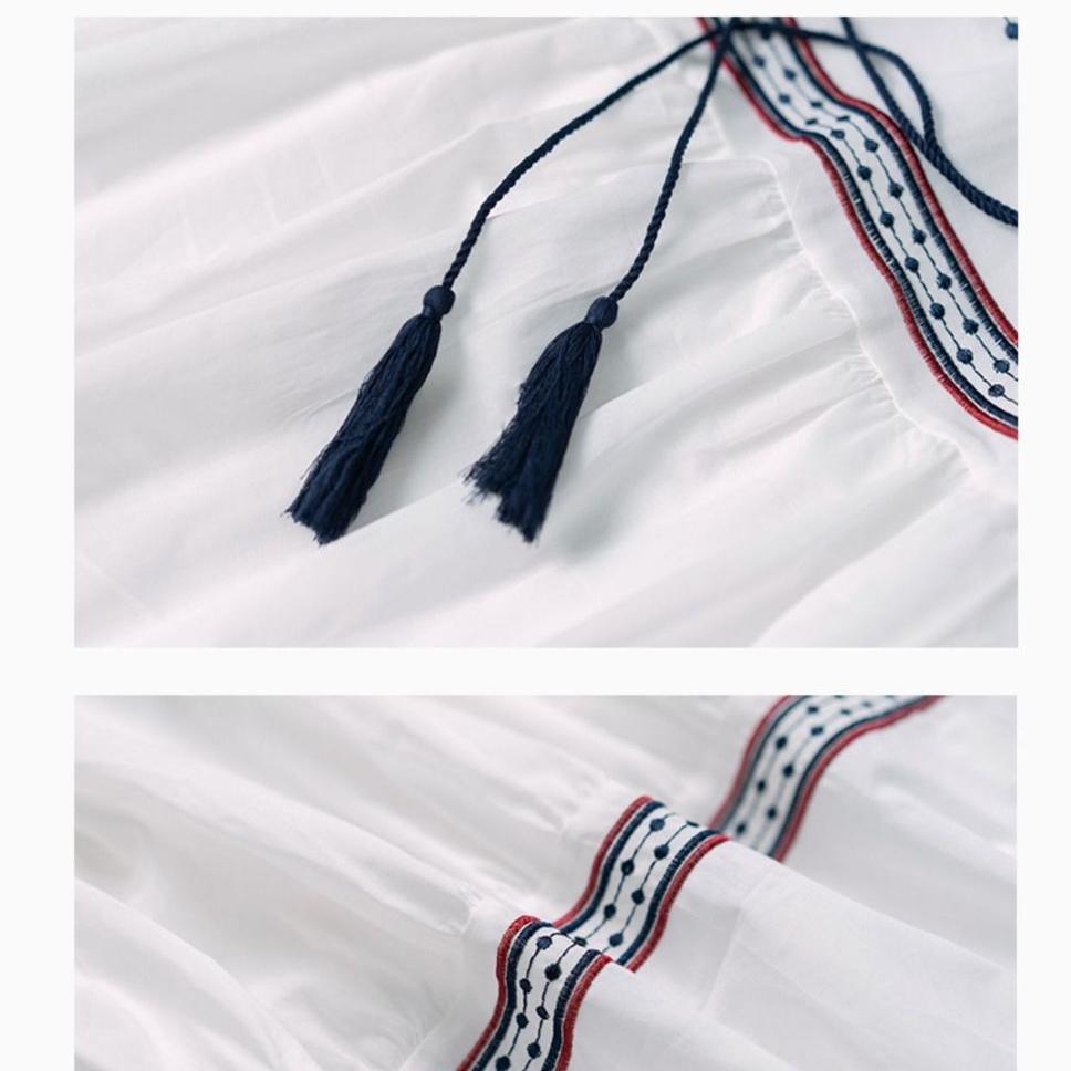 Heavy Embroidery Dress Long Sleeved Travel Vintage Loose White Ladies Dresses