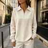 Women's Half-Zip V-Neck Long Sleeve Striped Print Sweatshirt Casual Fall Winter Pullover