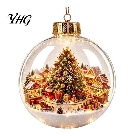 Xmas Fireplace Hanging Ornaments Glowing Christmas Story Ornament, Light-Up 3D Ball with Warm LED, Mini Garden Holiday Scene Clear Decoration
