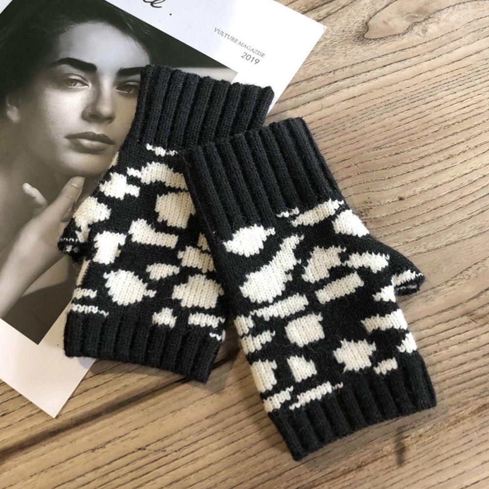 Outdoor Warm Driving Houndstooth Stripe Adult Winter And Autumn Half Fingers Gloves Knitting Korean Style Mittens Women Gloves