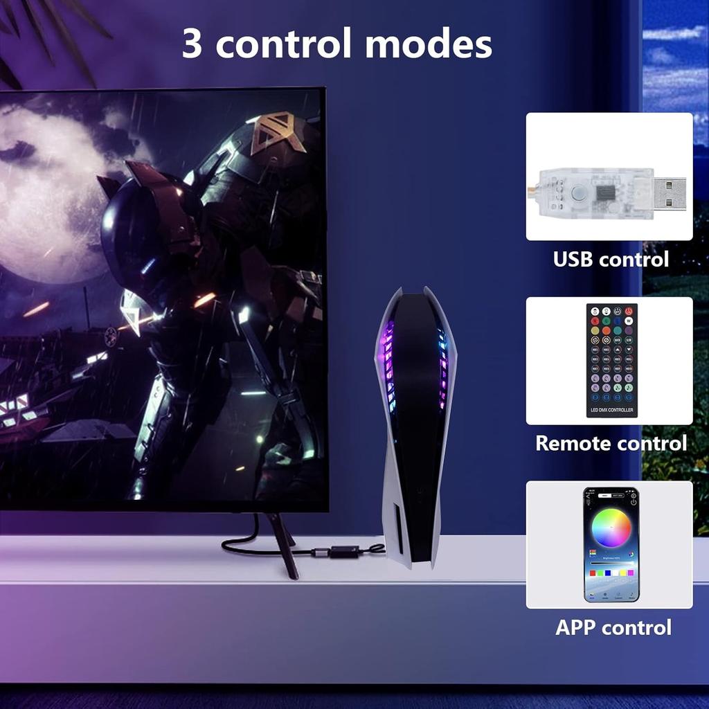 RGB LED světelná lišta, 8 barev, 400 efektů, synchronizace s hudbou, světla měnící barvu, DIY dekorační příslušenství, prstencové světelné pásky pro PS5, ovládání pomocí aplikace/IR dálkového ovladače
