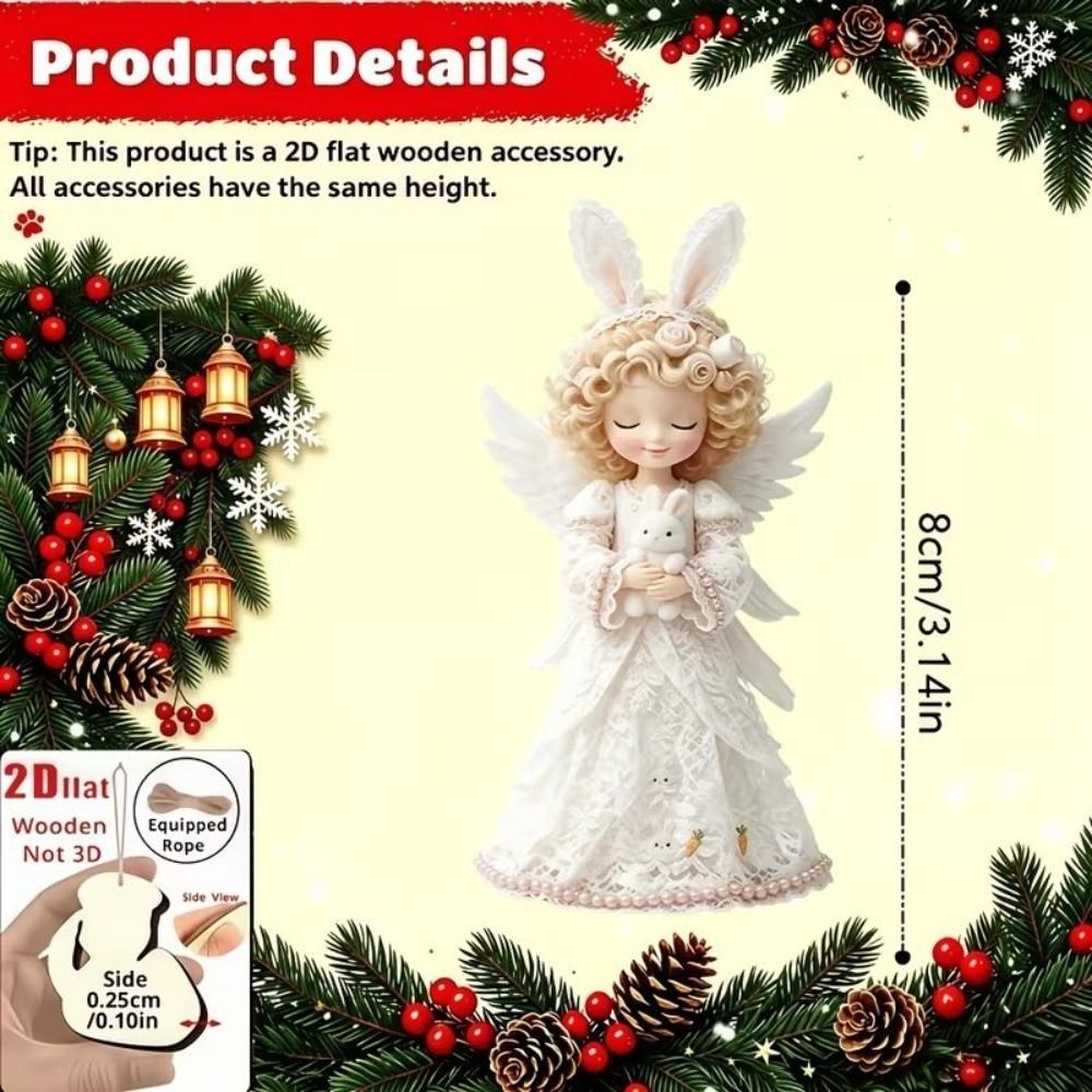 8 pcs 2D Flat Christmas Hanging Ornament Wooden Xmas Decoration Holiday Party