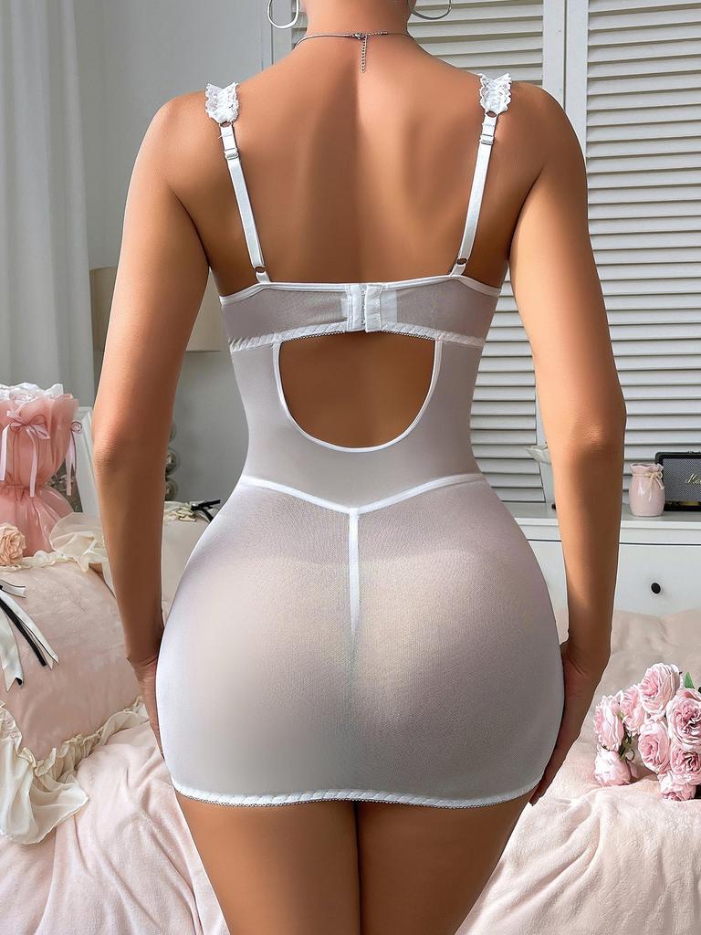 Dnika  Strapless Dress With Floral Lace Splicing And Thong Set Underwear