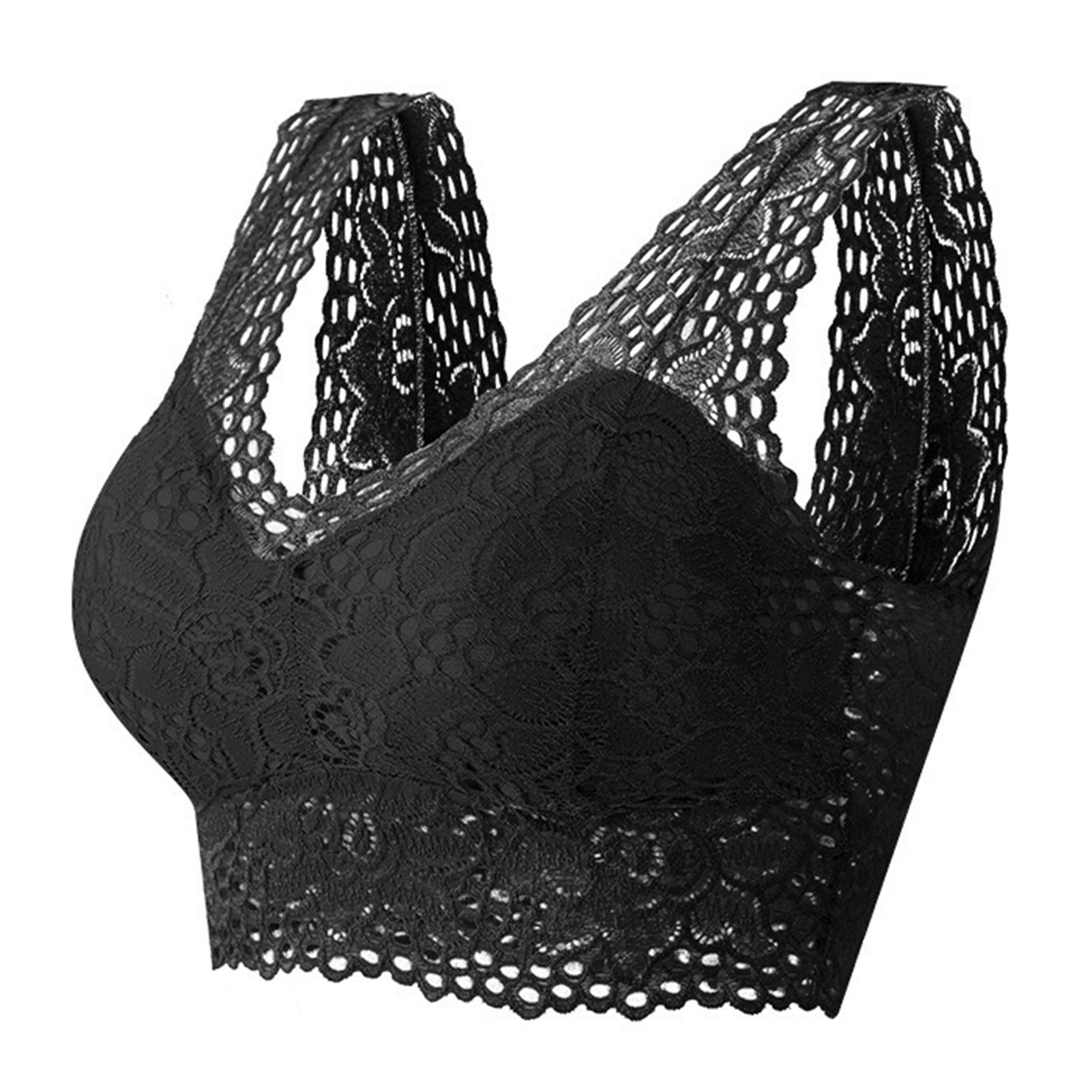 

Женский бюстгальтер с кружевной цветочной вышивкой, широкий плечевой ремень, эластичный полые мягкие беспроводные мягкие дышащие пуш-ап, однотонное женское нижнее белье с V-образным вырезом L чёрный