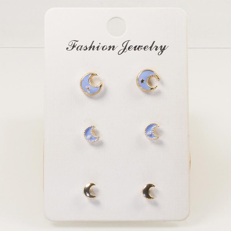

S925 Silver Needle Star Moon Stud Earrings Set Three-piece Small and Delicate Earrings New Temperament Design Earrings срібний