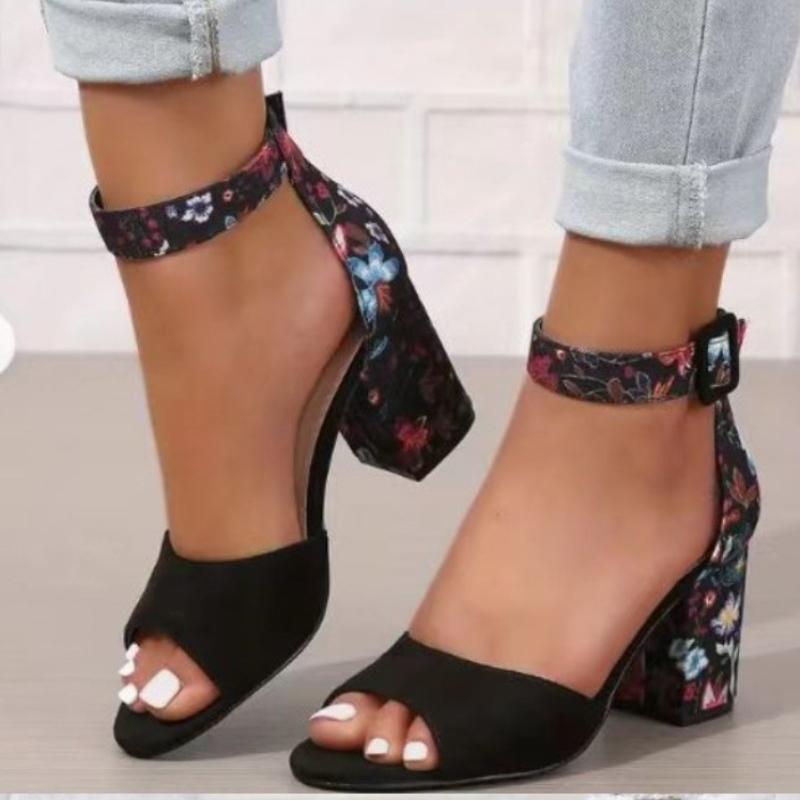 

Женская обувь Босоножки на толстом высоком каблуке Винтажные модные босоножки с открытым носком «рыбий рот» Широкополосные женские босоножки Лето 2024 35 чёрный