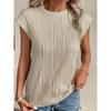 Women's Blouse Summer Solid Color Texture Short Sleeve Women's Shirt Casual Tops Fashion New Loose Round Neck Female Shirts