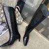 Punk Style Thin Low Heels Long Booties New Design Stone Grain Woman Knee-High Boots 2026  Autumn Winter Shoes