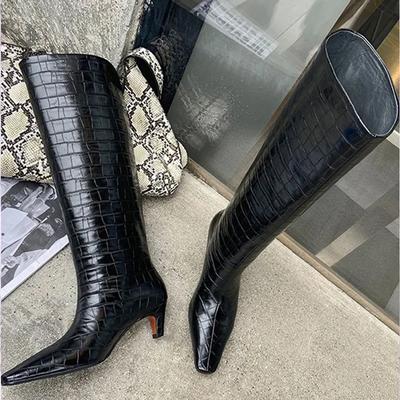 Punk Style Thin Low Heels Long Booties New Design Stone Grain Woman Knee-High Boots 2026 Autumn Winter Shoes