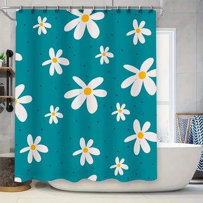 Daisy Blue Shower Curtain Polyester Fabric Waterproof Bath Decoration Home Decor White Flower Print