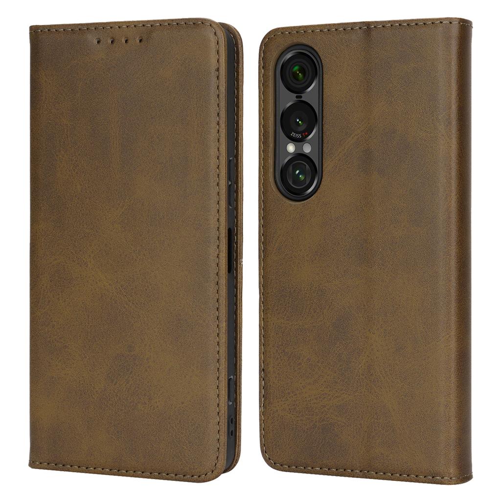 For Sony Xperia 1 VII Case PU Leather Calf Textured Magnetic Closing Smart Phone Cover