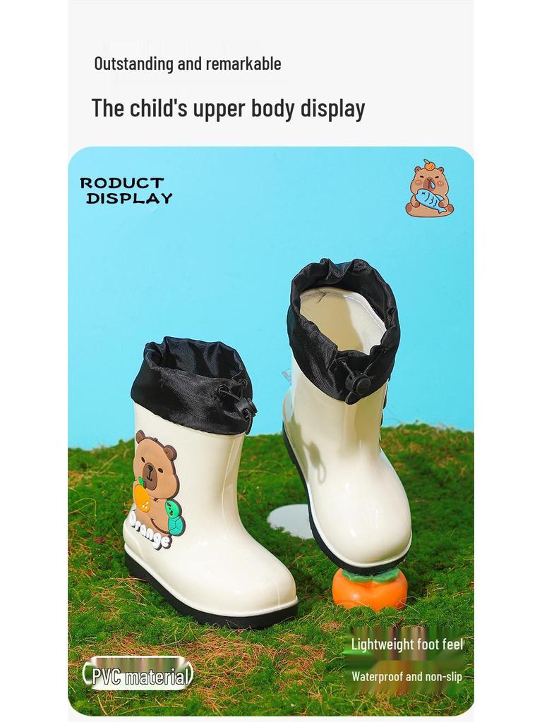 Capybara Kinder Gummistiefel, rutschfest, warm, mit weichen Sohlen