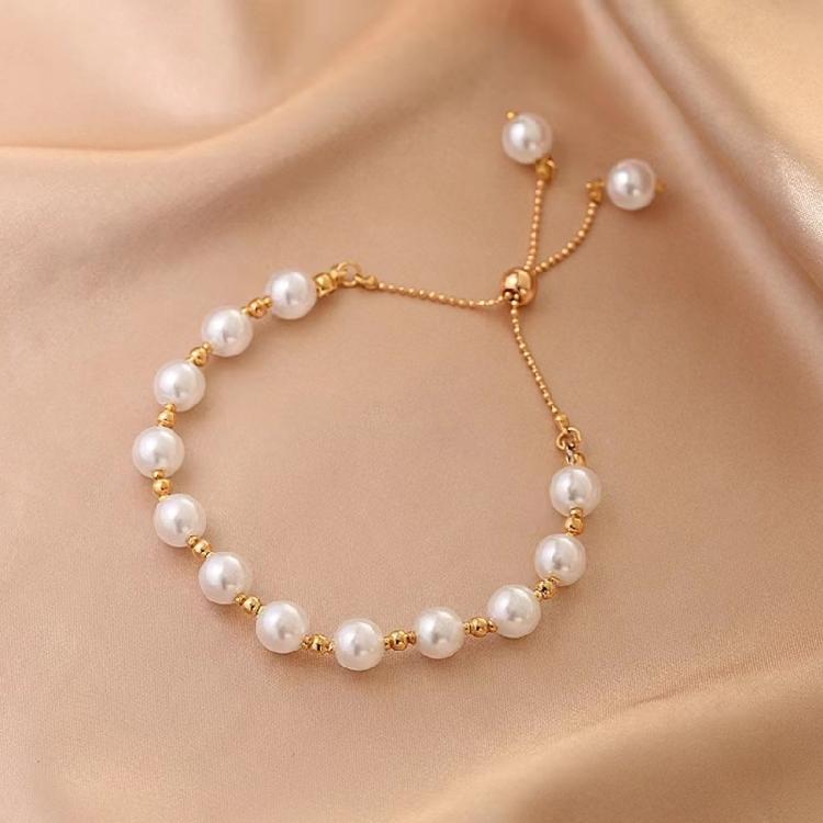 Fashionable Imitation Pearls Stretch Bracelet Minimalist Style Elastic Cord Pull-out Handchain Jewelry For Women Girls