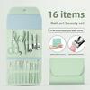 1Set 16pcs Green Professional Nail Clippers and Cuticle Nippers Set with Travel Case Manicure Set Pedicure Sets Nail Clippers