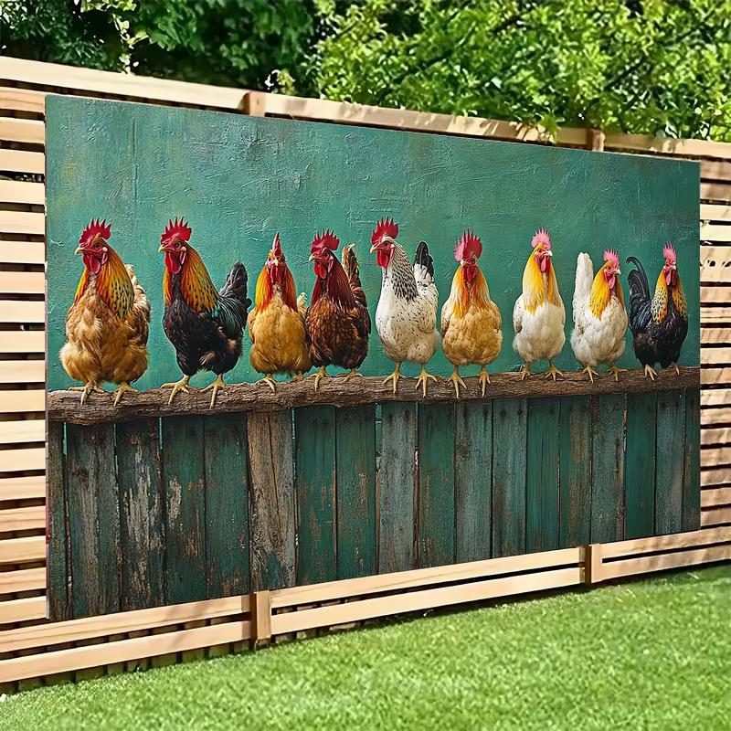 

2D Vintage Farm Rooster Backdrop, Rustic Teal Background with Chickens Wall Decor Cloth 47.2x31.5inch/120*80cm