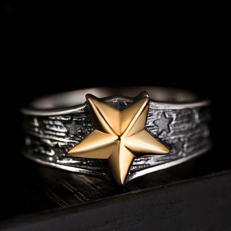 Trendy Men's Star Tail Ring Gold Five-pointed Star Ring