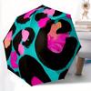 1pc Neon Leopard Print Automatic Folding Umbrella - 8-Rib Iron Frame, Windproof, Portable Sunshade with Plastic Handle for Travel & Outdoor