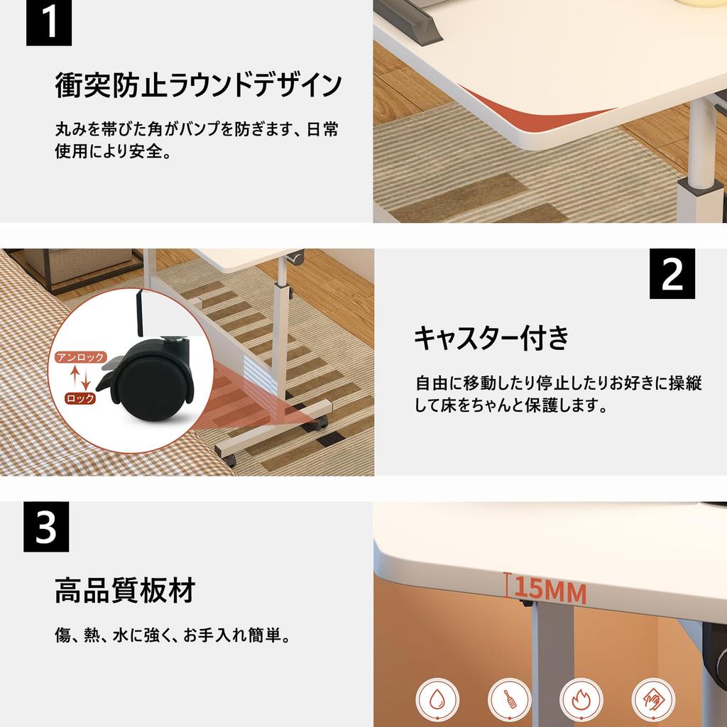 Folding Computer Nordic Table with Adjustable 80cm Wide X 40cm PC Side with Dressing Work Easy Assembly [Rshtong] Height-Adjustable Desk, Desk, Style,