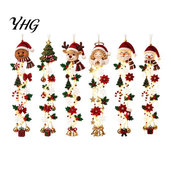 Warm Glowing Christmas Wall Decorations Door Hanger, Quilted Fabric Santa Snowman Tree Gingerbread Hanging Soft Led Entryway Accents Light with