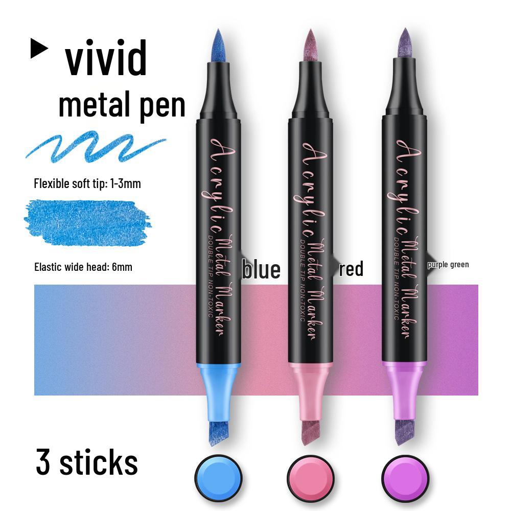 Металлические акриловые кисти с двойным наконечником и глиттером: Водостойкий, Быстросохнущий и Невыцветающий.