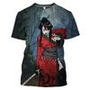 Retro unisex 2022 japonská gejša 3D potisek tričko s potiskem bushido cool módní krátký rukáv top streetwear muži ženy dámy