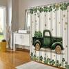 Vintage Green Truck Shower Curtain - Four-Leaf Clover, Distressed Wood Background, Golden Leaf Accents, Polyester