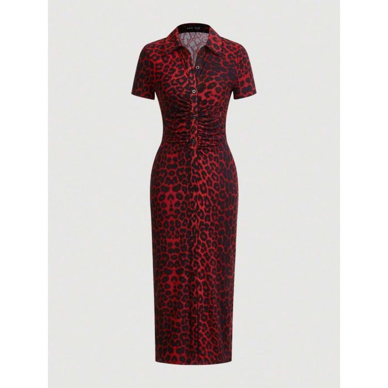 

Plus Size Leopard Print Ruffle Dress E18864 Extra Small бордовий