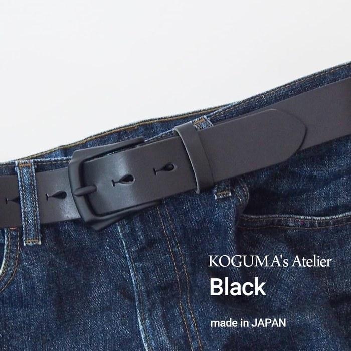 [KOGUMA BELT] Belt Black, Tochigi Leather, Made in Japan, Cowhide, 40mm, Atelier Black, KGMCB-0010, -91-103cm / Total Length: -115cm