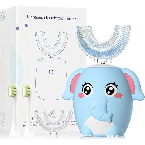 ELOTAME Kids' Electric U-Shaped Toothbrush, Rechargeable Sonic Toothbrush with 4 Brush Heads, Full Mouth, and 6 Cleaning Modes - (Ages 8-15, Blue)
