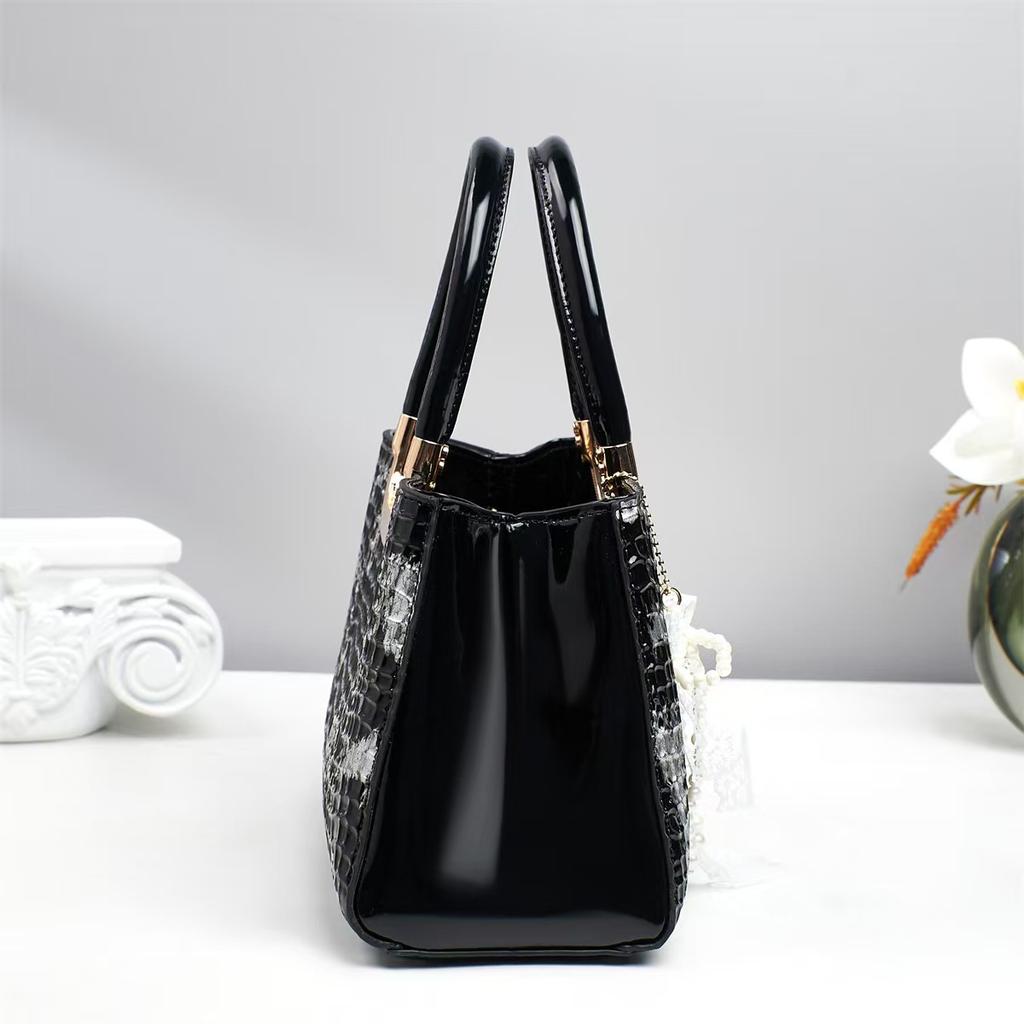Women's New Arched Bead Pattern Top Handle Bag Versatile Crocodile Print Crossbody Purse