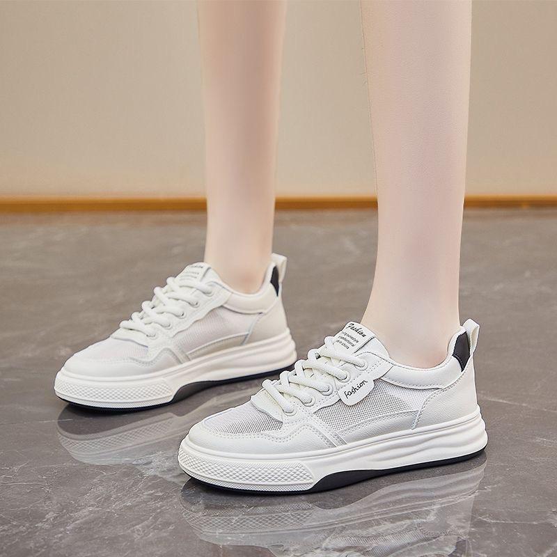 

Little white shoes women s versatile mesh breathable flat thick sole 2025 spring and summer thin explosive casual dad sports board shoes 40 чёрный